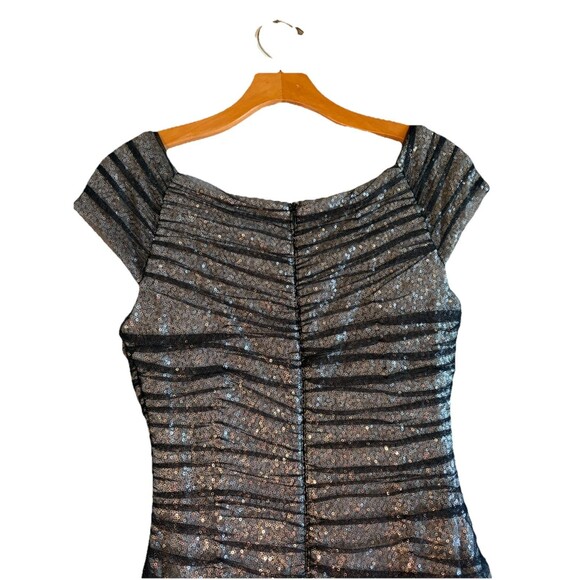 Ralph Lauren‎ Black Gray Sequined Mesh Ruched Sheath Cocktail Party Dress Size 8 - Picture 9 of 13